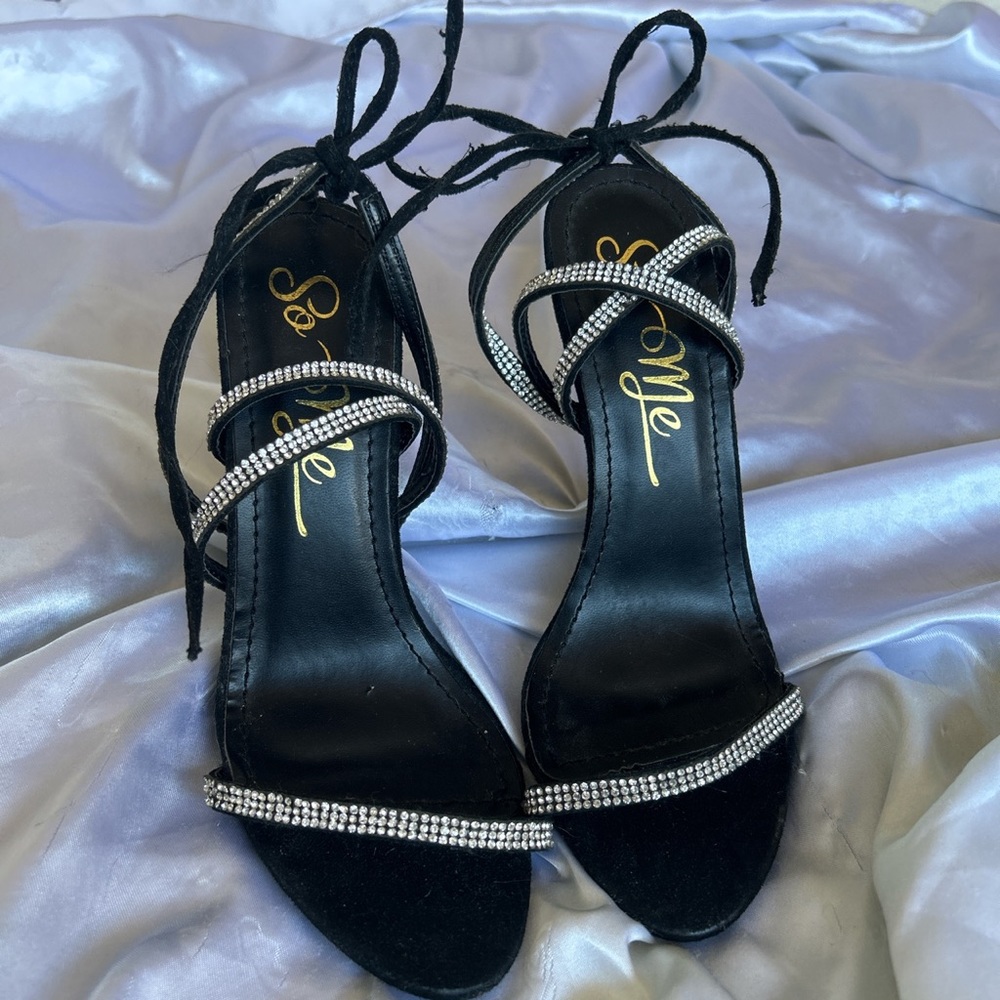 ♡ rhinestone lace up heals ♡